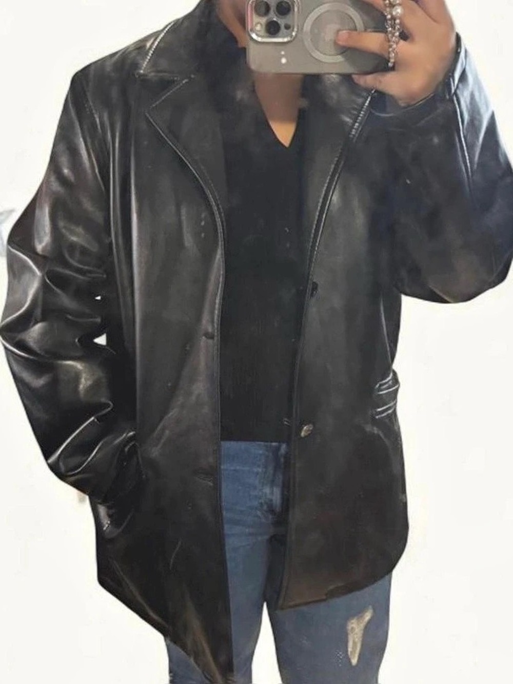 Angelo Emiliani Black Faux Leather Jacket Size Large